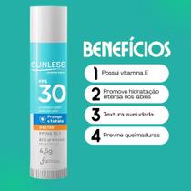 Protetor Labial Hidratante em Bastão com Vitamina E FPS 30 4,5g Sunless