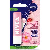 Protetor Labial Scrub Rosa Mosqueta Nivea Vitamina E Efeito Peeling Lábios Super Macios Esfoliantes de Origem Natural