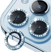 Protetor Lente de Câmera Com Strass Para iPhone 14 - Anel Cor Azul Claro em Vidro Temperado Protetor Lente de Câmera Com Strass Para iPhone 14 - Anel Cor Azul Claro em Vidro Temperado