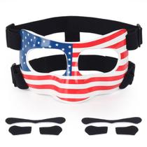 Protetor nasal HIAARO QK01US para nariz quebrado, máscaras de proteção facial para futebol e basquete, máscara ajustável Flag Eye American, meia máscara Masquerade USA, adequada para adultos e adolescentes, homens e mulheres
