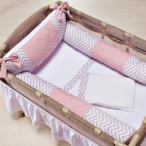 Protetor Para Berço Desmontável 4 Peças Chevron Rosa Protetor Para Berço Desmontável 4 Peças Chevron Rosa