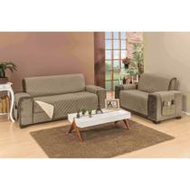 Protetor para sofá kit capa padrao de 2 e 3 lugares + dupla face + porta objetos largura dos assentos 1,10m e 1,50m