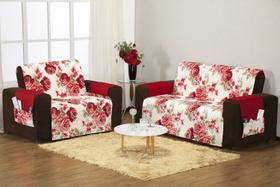 Protetor Sofa Estampado 3 E 2 Lugares - Floral Vermelho