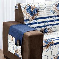 Protetor Sofa Estampado Isabela 2 E 3 Lugares - Floral Azul Marinho - Enxovais Aquarela