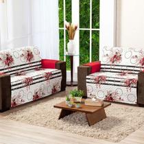 Protetor Sofa Estampado Isabela 2 E 3 Lugares - Floral Vermelho-preto Protetor Sofa Estampado Isabela 2 E 3 Lugares - Floral Vermelho-preto