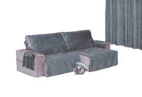 Protetor Sofá Retrátil Assento 2,20m Camurça Suede 2Md Cinza