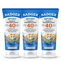 Protetor solar Badger Reef Safe sem perfume SPF 40 Sport 80 ml, pacote com 3