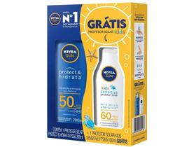 Protetor Solar Corporal Nivea FPS 50 Sun Protect - Hidrata 200ml c/ Prot Solar Infantil FPS 60 100ml