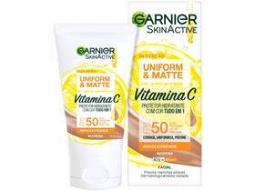 Protetor Solar Facial Garnier Uniform & Matte - Vitamina C FPS 50 Cor Morena 40g