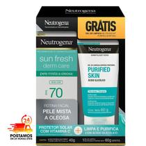 Protetor Solar Facial Neutrogena Sun Fresh FPS 70 40g + Gel De Limpeza Neutrogena Prified Skin 60g - kit