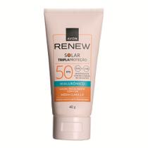 Protetor Solar Facial Tripla Proteção Avon Renew FPS 50 Loção Matte Hialurônico Cor Média Clara 2.0 40g