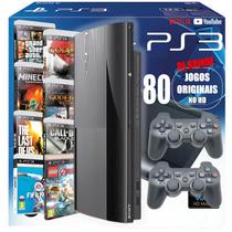 Ps 3 com 2 Controles com 80 jogos Completo e na caixa
