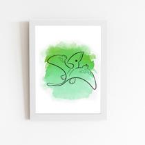 Pterodáctilo Dino Verde Quadro Moldura Branca 60X40Cm