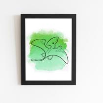 Pterodáctilo Dino Verde Quadro Moldura Preta 60X40Cm