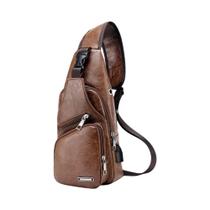 PU Bolsa de Ombro Peito Masculino, Cabo de Dados USB, Carregar, Casual, Ao ar livre, Esportes, Moda