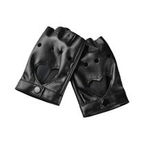 PU couro preto meio dedo luvas para meninos, Cool Heart Hollow, dança sem dedos