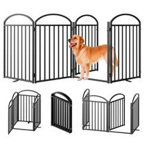 Puerta para perros Snuowu de 4 paneles metálicos plegables 244x81 cm