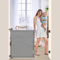 Puerta retráctil para bebés EZIGO malla gris extra ancha 140 cm