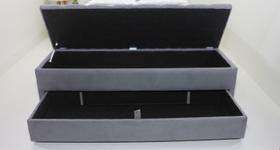 Puf Baú Com Gaveta de Casal 140x50x45cm Na Cor Cinza - Perfeito Para o Seu Quarto.