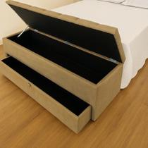 Puf Baú (Estofada) Sapateiro com Gaveta Tamanho King 195x50x45cm Cor Bege - Veludo Suede Liso Puf Baú (Estofada) Sapateiro com Gaveta Tamanho King 195x50x45cm Cor Bege - Veludo Suede Liso