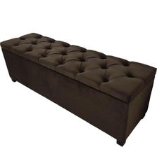 Puf Baú Estofado Capitonê de Casal 140x40x45cm Marrom Escuro - Alta Capacidade de Armazenamento