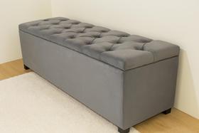 Puf Baú Estofado Capitonê de Casal 140x40x45cm Na Cor Cinza Escuro - Estrutura em MDF