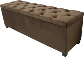 Puf Baú Estofado Casal Tamanho de 140x40x45cm Cor Marrom - Tecido Em Veludo Suede Liso