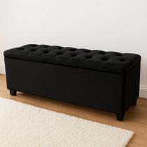Puf Baú Estofado Casal Tamanho de 140x40x45cm Preto - Tecido Em Veludo Suede Liso - Alta Qualidade