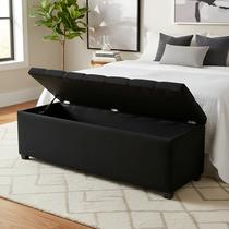 Puf Baú Estofado Casal Tamanho de 140x40x45cm Preto - Tecido Em Veludo Suede Liso - Alta Qualidade Puf Baú Estofado Casal Tamanho de 140x40x45cm Preto - Tecido Em Veludo Suede Liso - Alta Qualidade