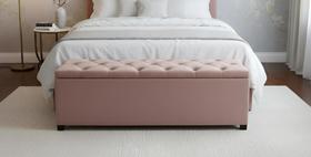 Puf Baú Estofado Casal Tamanho de 140x40x45cm Rosa - Tecido Em Veludo Suede Liso - Alta Qualidade
