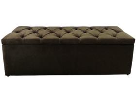 Puf Baú Estofado em Capitonê de Casal 140x50x45cm Na Cor Marrom Escuro Alta Elegância Para o Seu Lar - Jô Móveis