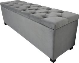 Puf Baú Estofado Em Capitonê Queen 160x40x45cm Cor Cinza - Estrutura em MDF e Tecido em Veludo Suede
