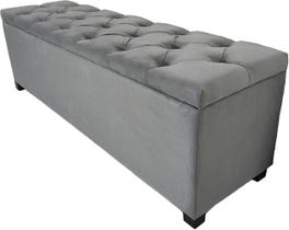 Puf Baú Estofado Em Capitonê Queen 160x40x45cm Cor Cinza - Estrutura em MDF e Tecido em Veludo Suede