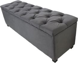 Puf Baú Estofado Em Capitonê Tamanho Queen 160x40x45cm Cor Cinza Escuro - Tecido em Veludo Suede Liso Puf Baú Estofado Em Capitonê Tamanho Queen 160x40x45cm Cor Cinza Escuro - Tecido em Veludo Suede Liso