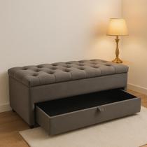 Puf Baú Estofado Modelo Capitonê Tamanho de Casal 140x40x45cm Cor Marrom Claro - Alta Qualidade