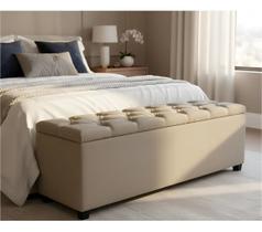 Puf Baú Estofado Tamanho King 190x40x45cm Guarda Volume Na Cor Areia Puf Baú Estofado Tamanho King 190x40x45cm Guarda Volume Na Cor Areia