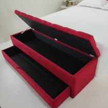 Puf Baú Gaveta Casal Modelo em Capitonê 140x50x45cm Na Cor Vermelho - Conforto e Elegância
