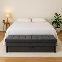 Puf Baú Gaveta Casal Modelo Módulos Verticais 140x50x45cm Na Cor Cinza Escuro