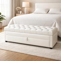 Puf Baú Gaveta Para Cama de Casal 140x50x45cm Na Cor Branca - Tecido Em material sintético Puf Baú Gaveta Para Cama de Casal 140x50x45cm Na Cor Branca - Tecido Em material sintético
