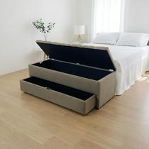 Puf Baú Gaveta Para Cama de Casal 140x50x45cm Na Cor Marrom Claro - Tecido Em Veludo Liso.