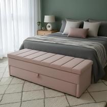 Puf Baú King Modelo em Módulos Com Gaveta 195x50x45cm Na Cor Rosa Puf Baú King Modelo em Módulos Com Gaveta 195x50x45cm Na Cor Rosa