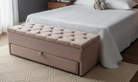 Puf Baú Queen Com Gaveta 160x50x45cm Cor Rosa Puf Baú Queen Com Gaveta 160x50x45cm Cor Rosa
