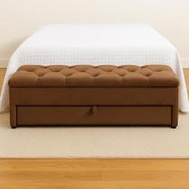 Puf Baú (Sapateira) Com Gaveta de Casal 140x50x45cm Na Cor Marrom - Alta Elegância e Qualidade