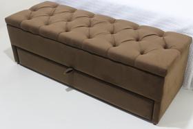 Puf Baú (Sapateira) Com Gaveta de Casal 140x50x45cm Na Cor Marrom - Alta Elegância e Qualidade