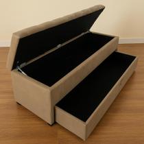 Puf Baú (Sapateiro) Com Gaveta Queen 160x50x45cm Bege - Tecido Em Veludo Suede Liso