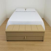 Puf Baú Sapateiro Com Gaveta Queen 160x50x45cm Cor Bege Elegância Para o Seu Lar Puf Baú Sapateiro Com Gaveta Queen 160x50x45cm Cor Bege Elegância Para o Seu Lar