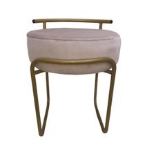 Puf Iva Banqueta Penteadeira Quarto Sala Decorativo Redondo Base de Ferro Dourado Luxo
