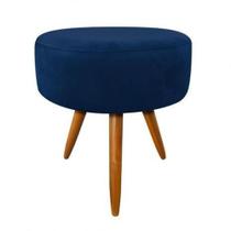 Puf Puff Para Sala e Hall de Entrada Redondo pés palito Suede Azul Marinho