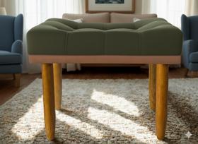 Puf Requinte Com Base De Madeira Verde