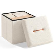 Pufe de armazenamento dobrável SONGMICS pequeno 38x38x38cm branco creme